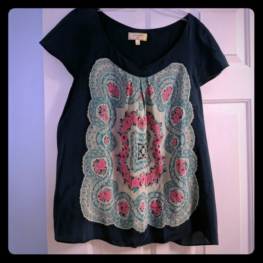 Anthropology Blue Short Sleeve Blouse